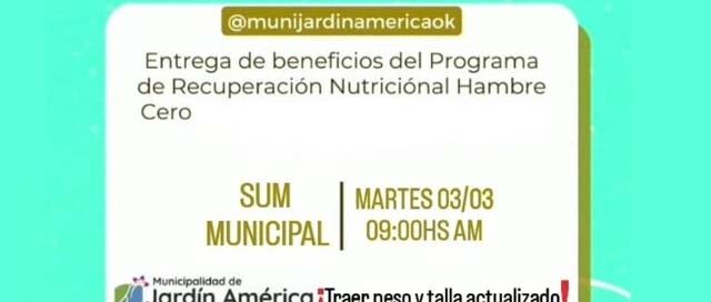Jardín América convoca a beneficiarios del Programa Hambre Cero a reunión informativa