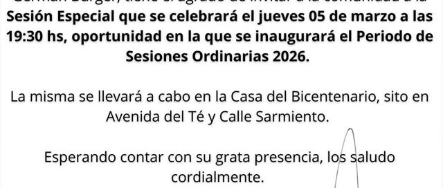 Campo Viera realizará la Apertura de Sesiones Ordinarias 2026 en la Casa del Bicentenario